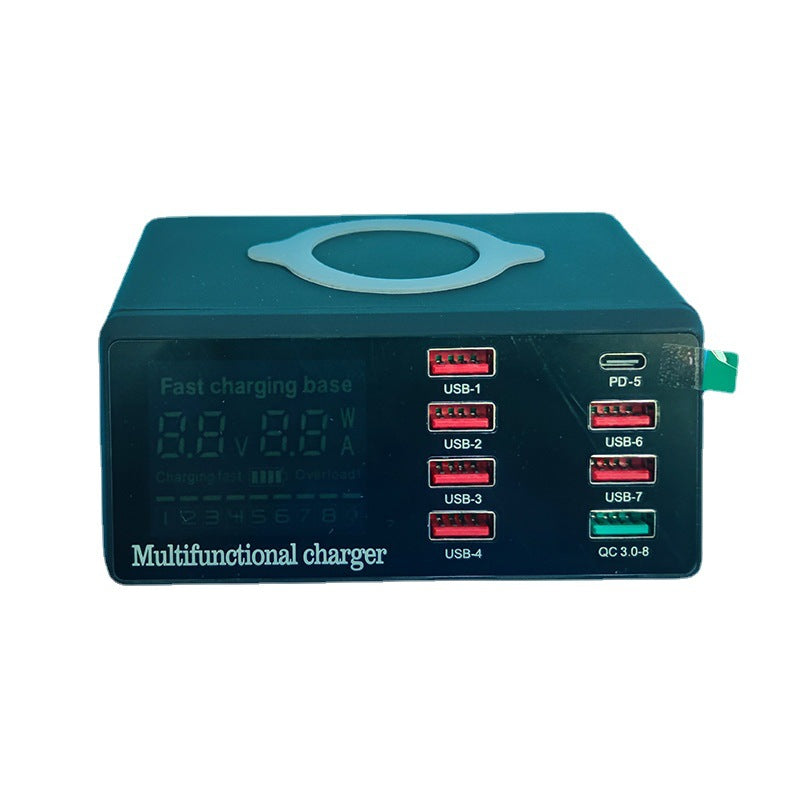 100W Multi-Port Charger – USB Hub with QC3.0 & Wireless Charging