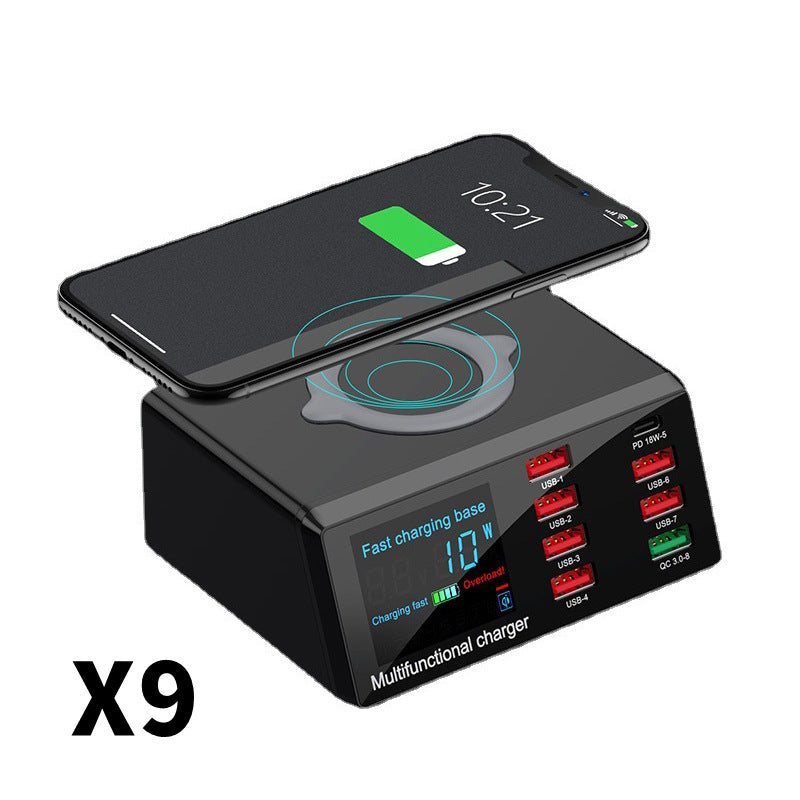 100W Multi-Port Charger – USB Hub with QC3.0 & Wireless Charging