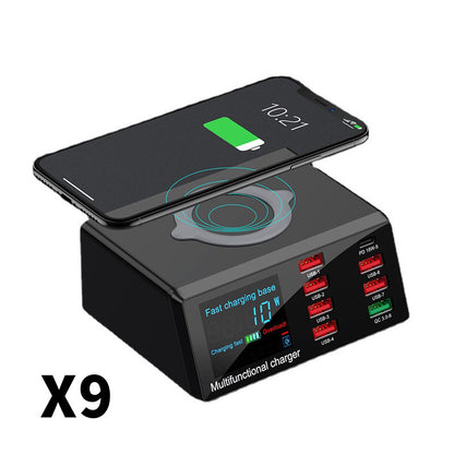 100W Multi-Port Charger – USB Hub with QC3.0 & Wireless Charging
