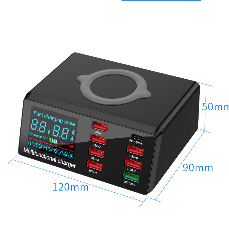 100W Multi-Port Charger – USB Hub with QC3.0 & Wireless Charging