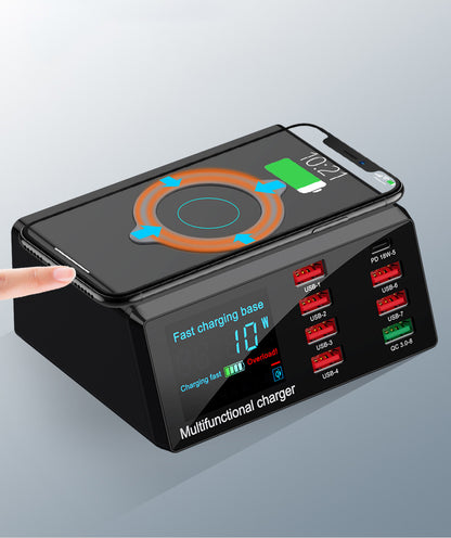 100W Multi-Port Charger – USB Hub with QC3.0 & Wireless Charging