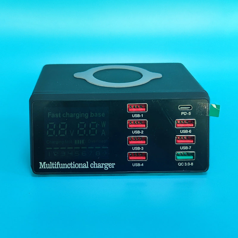 100W Multi-Port Charger – USB Hub with QC3.0 & Wireless Charging