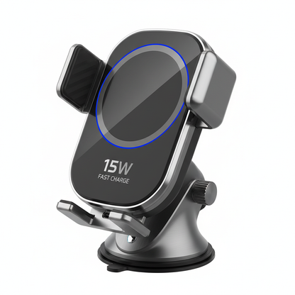 Wireless Car Mount Charger – 15W Fast Charge & Auto-Clamp