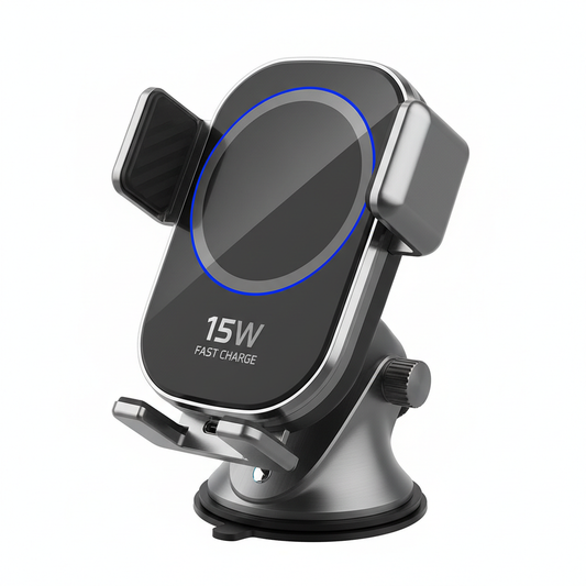 Wireless Car Mount Charger – 15W Fast Charge & Auto-Clamp